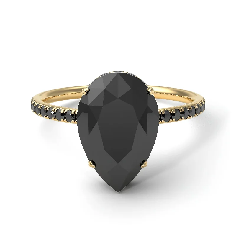 Beautiful Wedding Bands-Hidden Halo Elegant Pear black diamond Engagement Ring - Ariel No. 37