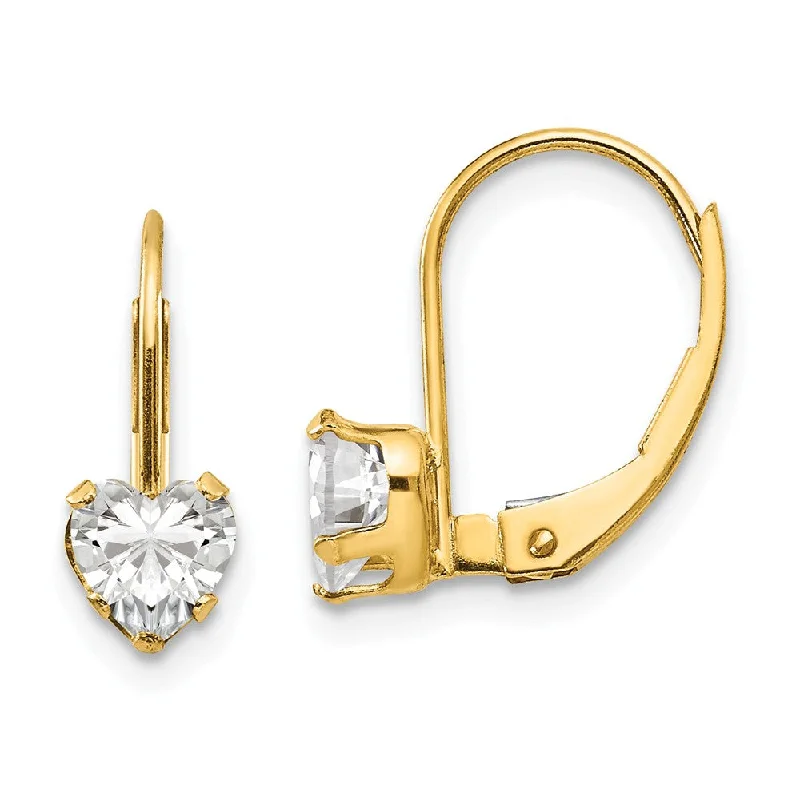 Unique Gold Earrings-Kids 14k Yellow Gold & Clear CZ 5mm Heart Shaped Lever Back Earrings