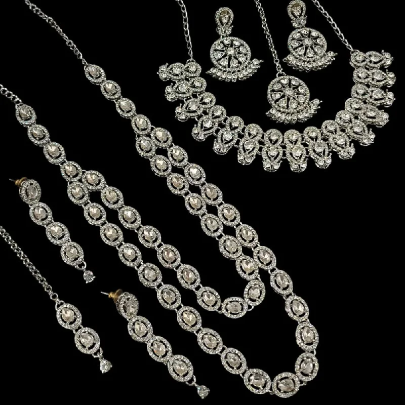 Fashionable Crystal Pendant Necklaces-Padmawati Bangles Silver Plated Crystal Stone Necklace Combo