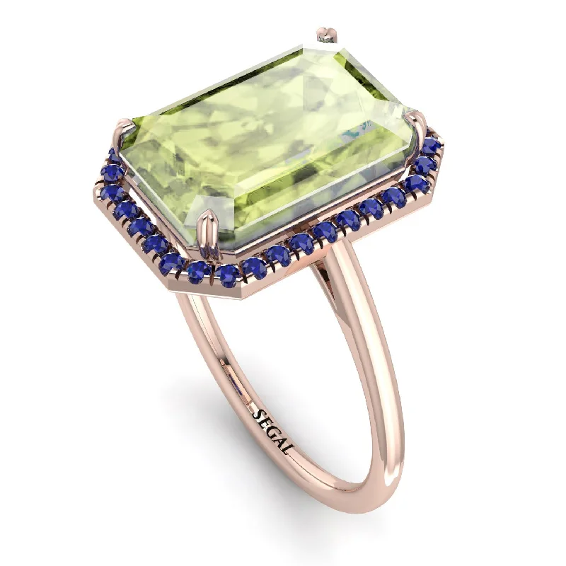 Unique Gold Engagement Rings-Halo Emerald Cut Peridot Engagement Ring - Izabella No. 714