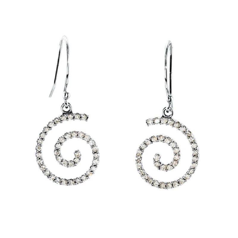 Dainty Silver Earrings-3/8 cttw Diamond Spiral Earrings in 14k White Gold