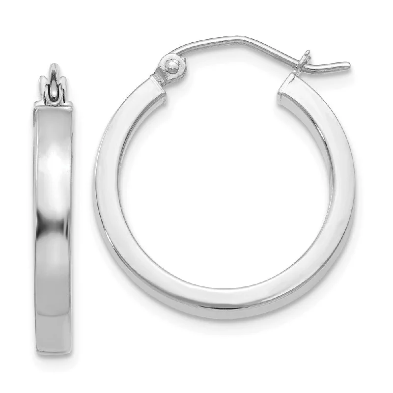 Round Silver Earrings-3mm, 14k White Gold Polished Rectangle Tube Hoops, 20mm (3/4 Inch)