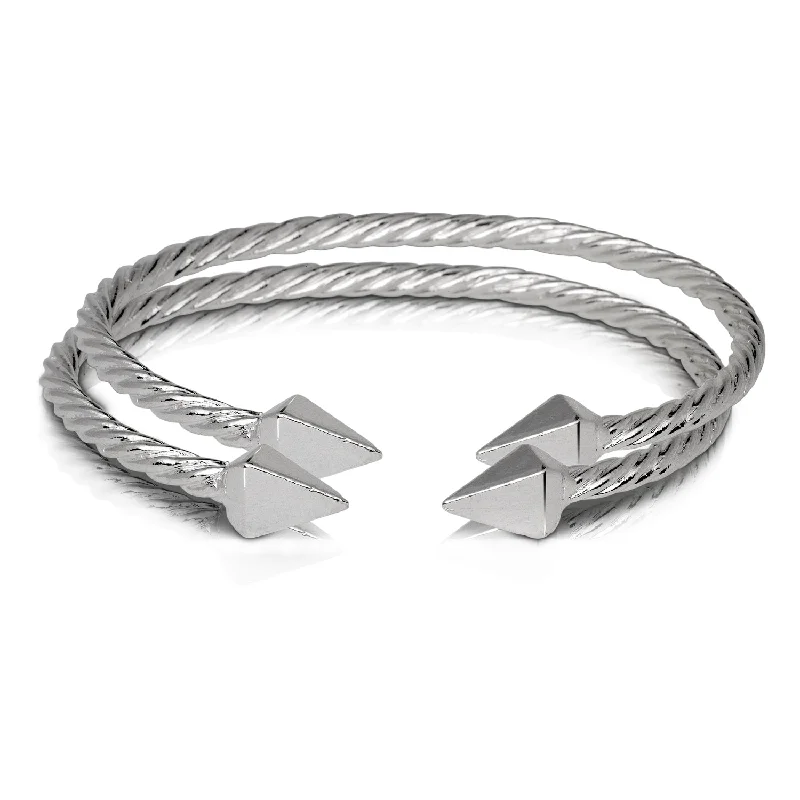 Delicate Wedding Bangles-Better Jewelry, Pyramid Ends Coiled Rope West Indian Bangles .925 Sterling Silver, 1 pair