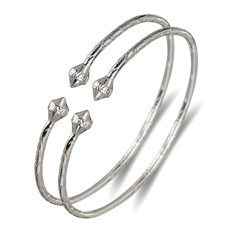 Crystal Bangles-Elegant Pointy Ridged Belt .925 Sterling Silver West Indian Bangles, 1 pair