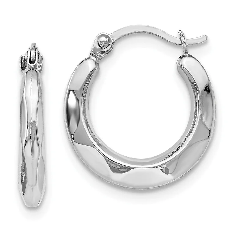 Large Statement Earrings-2.5mm Polished Tapered Round Hoop Earrings in 14k White Gold, 14mm