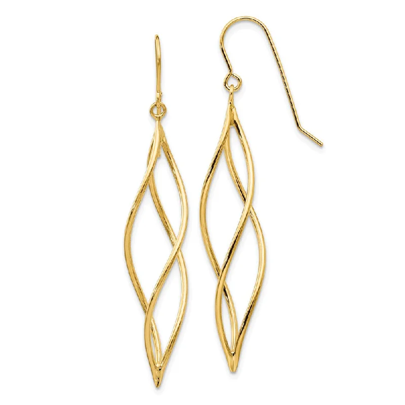 Delicate Drop Earrings-Long Twisted Dangle Earrings in 14k Yellow Gold