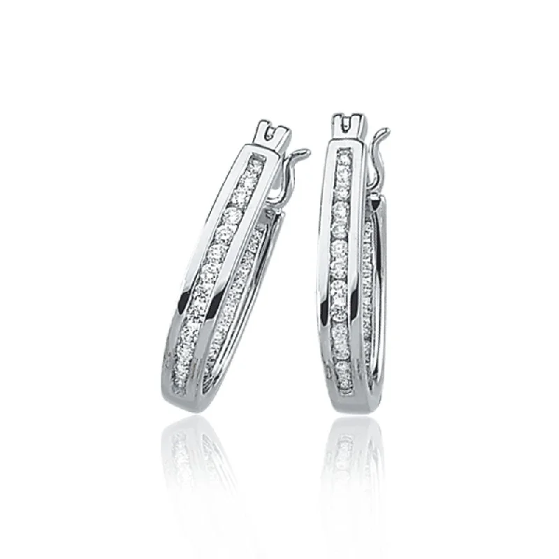 Artistic Drop Earrings-1/3 Cttw, Channel Set Diamond Hoops - 14k White Gold