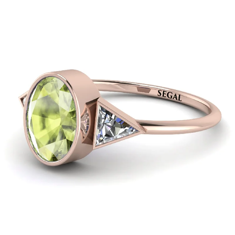 Fashionable Rings for Women-Geometrical Bezel Peridot Ring - Trinity No. 702