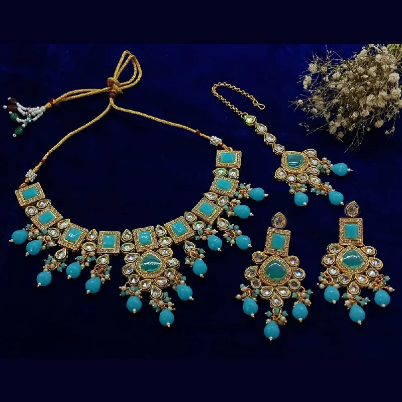 Romantic Gold Necklaces-Sai Fashion Gold Plated Crystal Stone And Beads Necklace Set