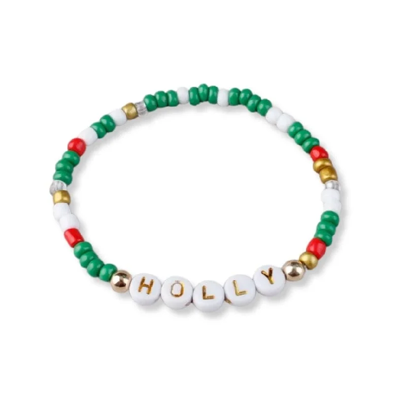 Chunky Leather Bracelets-Holly Holiday Beaded Friendship Stretch Bracelets