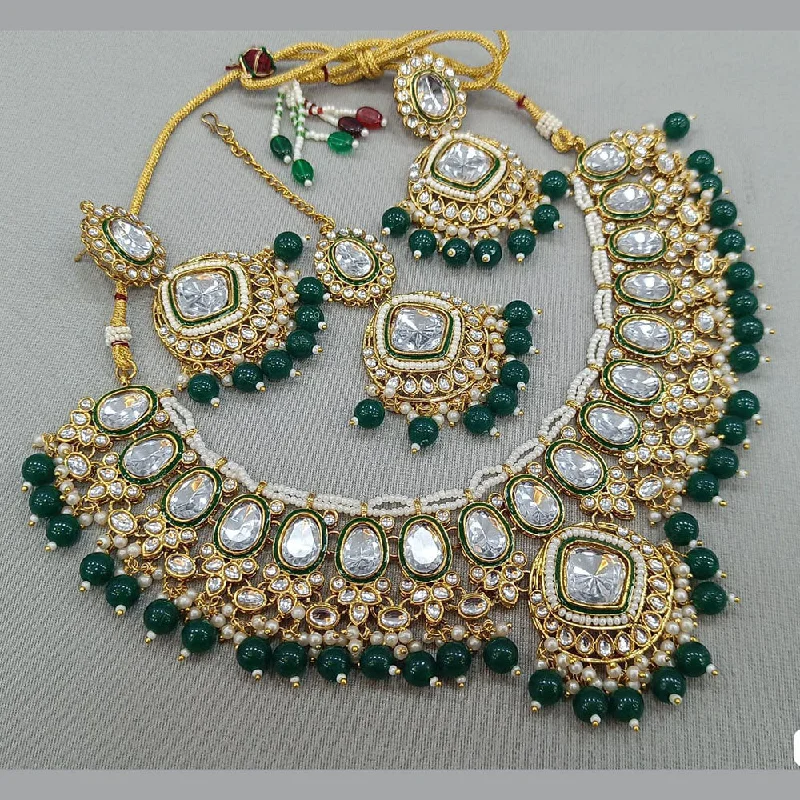 Stylish Gold Necklaces-Rani Sati Jewels Gold Plated Crystal and Pearl Necklace Set