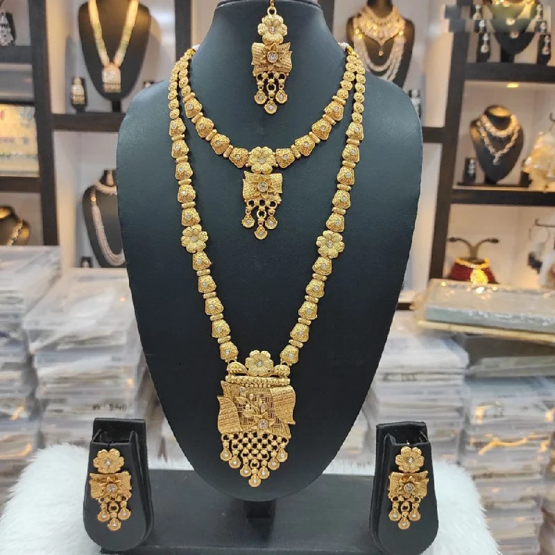 Unique Chain Necklaces-Heera Jewellers Gold Plated Austrian Stone Double Necklace Set