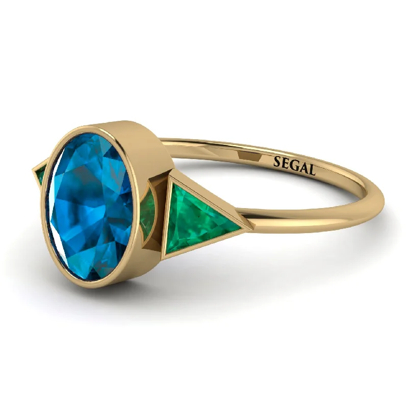 Custom Gemstone Rings-Geometrical Bezel Blue Topaz Ring - Trinity No. 504