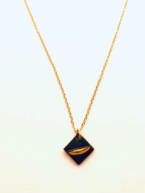 Long Statement Necklaces-Gold Striped Square Necklace, Black