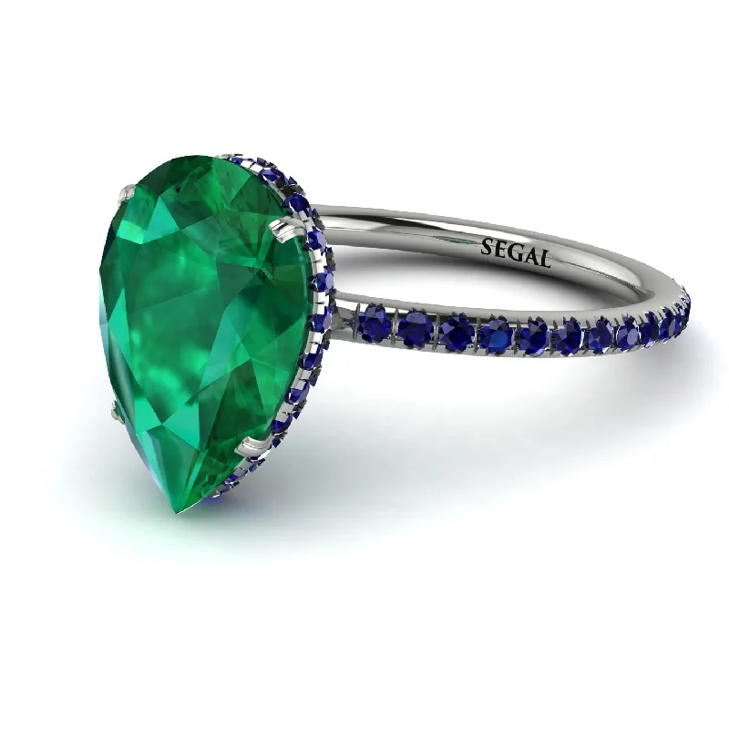 Classic Solitaire Rings-Hidden Halo Elegant Pear Emerald Engagement Ring - Ariel No. 66