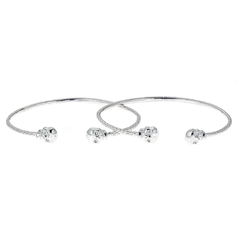 Luxury Stackable Gold Bangles-Better Jewelry, Skull Ends .925 Sterling Silver West Indian Thin Bangles, 1 pair