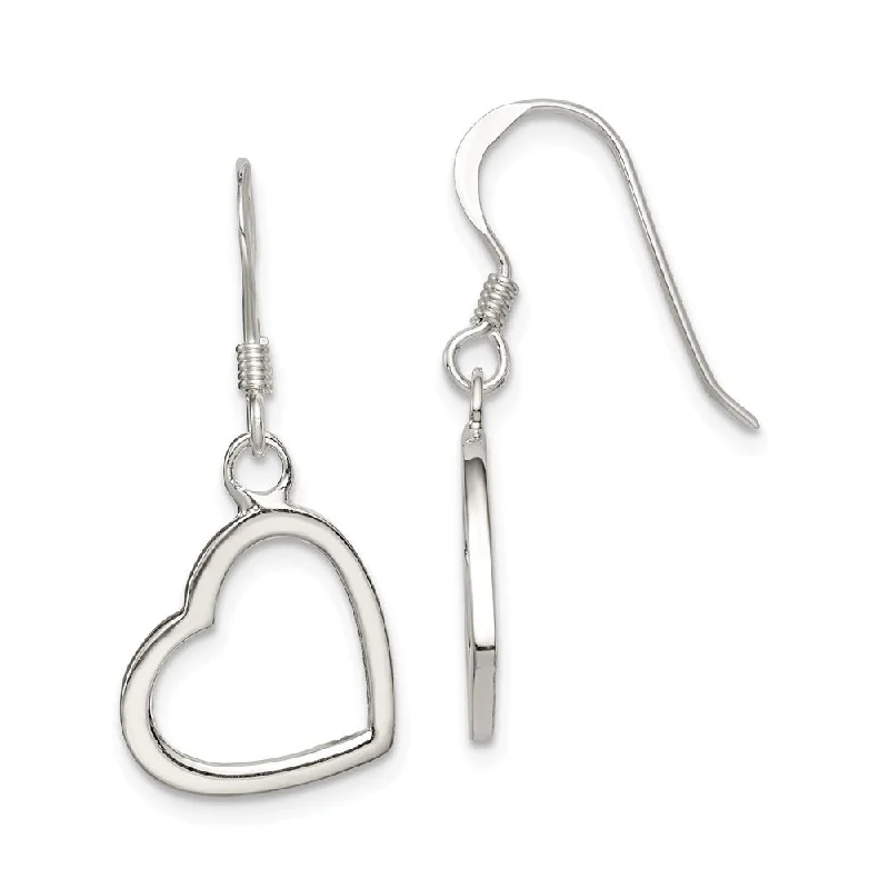 Unique Wedding Earrings-12mm Open Heart Dangle Earrings in Sterling Silver