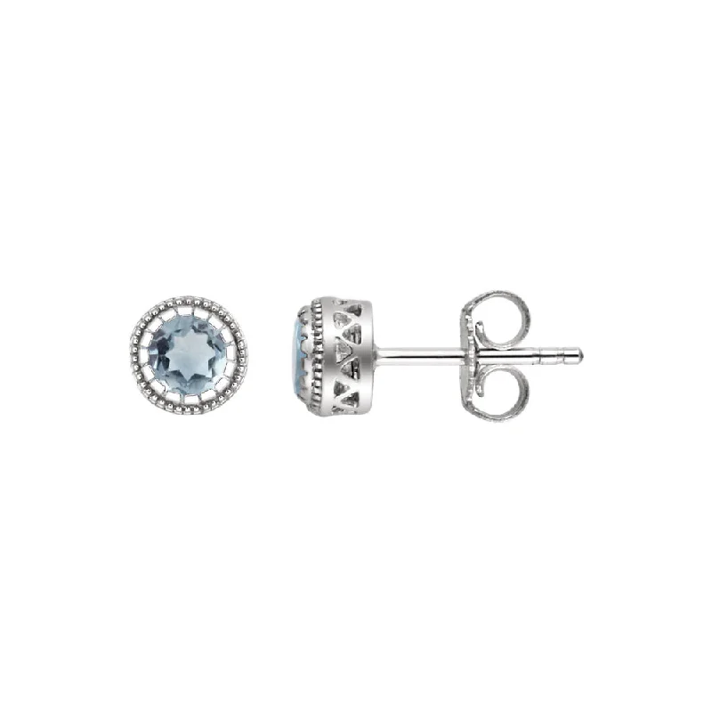 Boho Earrings for Weddings-Aquamarine March Birthstone 8mm Stud Earrings in 14k White Gold