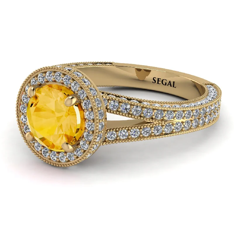 Fashionable Statement Rings-Milgrain Round Citrine Engagement Ring - Payton No. 601