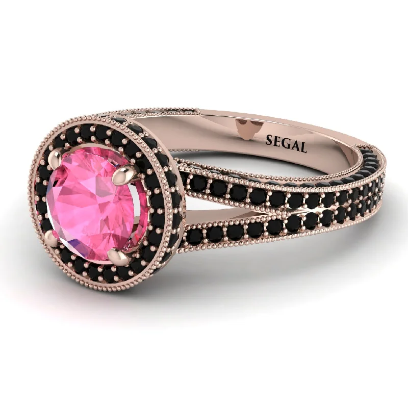 Colored Diamond Rings-Milgrain Round Pink Moissanite Engagement Ring - Payton No. 808