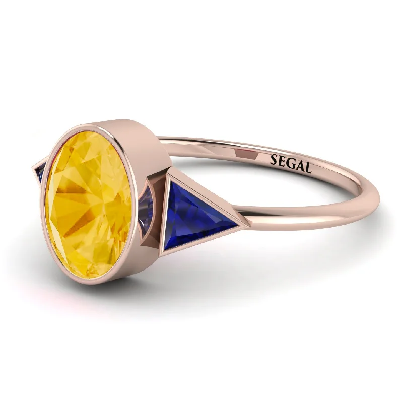 Colored Gemstone Rings-Geometrical Bezel Citrine Ring - Trinity No. 614