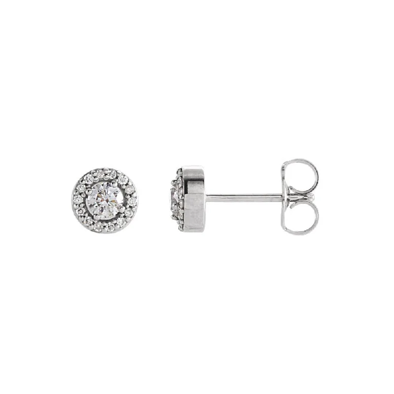 Elegant Drop Earrings-1/4 Cttw Diamond 6mm Halo Style Post Earrings in 14k White Gold