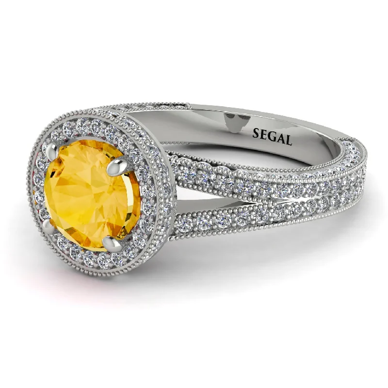 Personalized Name Rings-Milgrain Round Citrine Engagement Ring - Payton No. 603