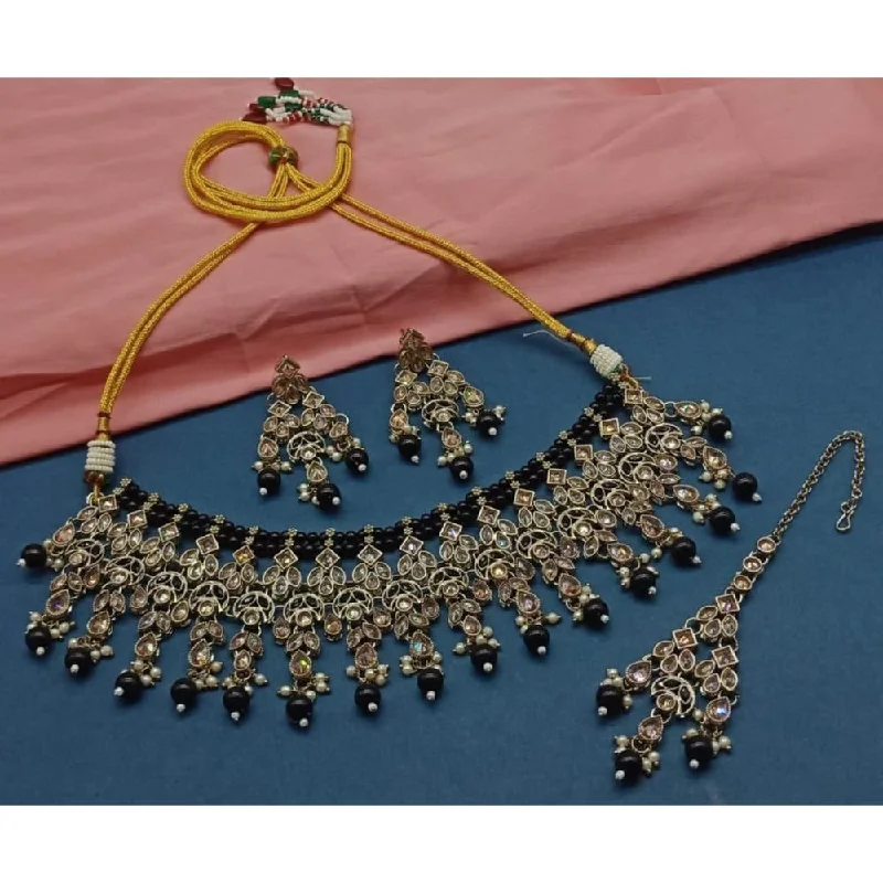 Luxurious Silver Necklaces-Akruti Collection Gold Plated Crystal Stone And Beads Necklace Set