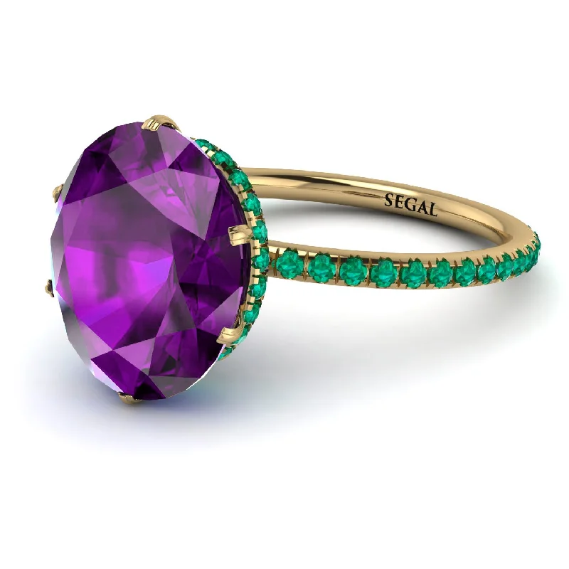 Men’s Wedding Bands in Gold-Hidden Halo Oval Amethyst Engagement Ring - Gemma No. 304