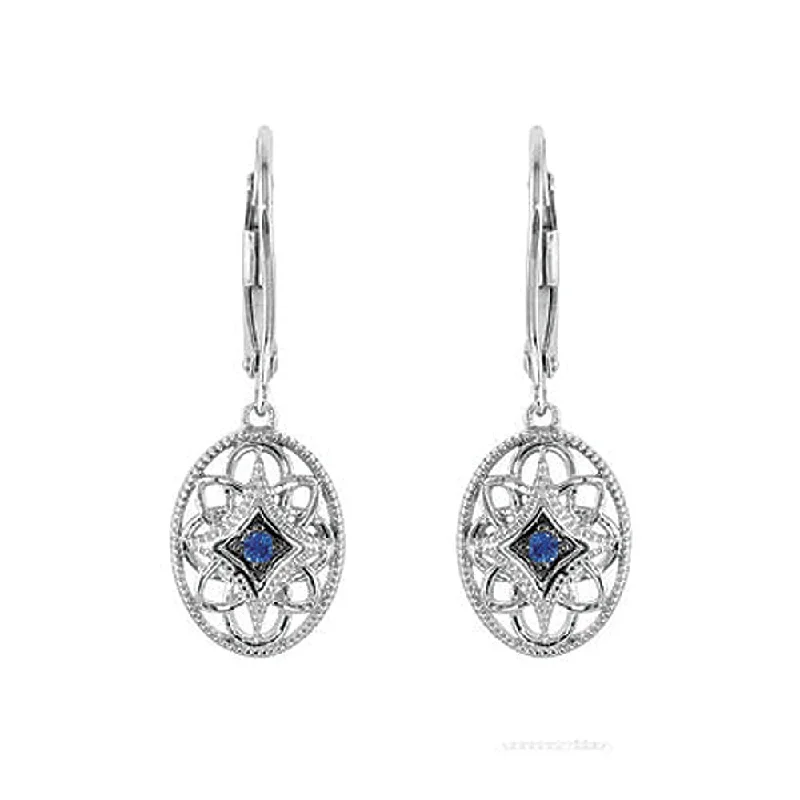 Crystal Stud Earrings-Sterling Silver & Blue Sapphire Vintage Style Oval Lever Back Earrings