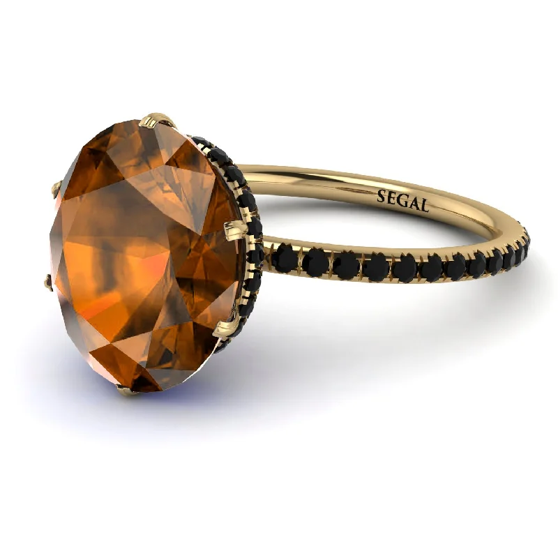 Luxury Gold Wedding Rings-Hidden Halo Oval Brown Diamond Engagement Ring - Gemma No. 1107