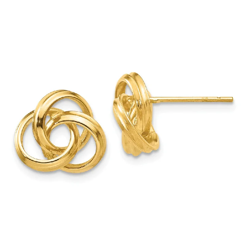 Lightweight Earrings for Women-10mm Hollow Love Knot Post Earrings in 14k Yellow Gold