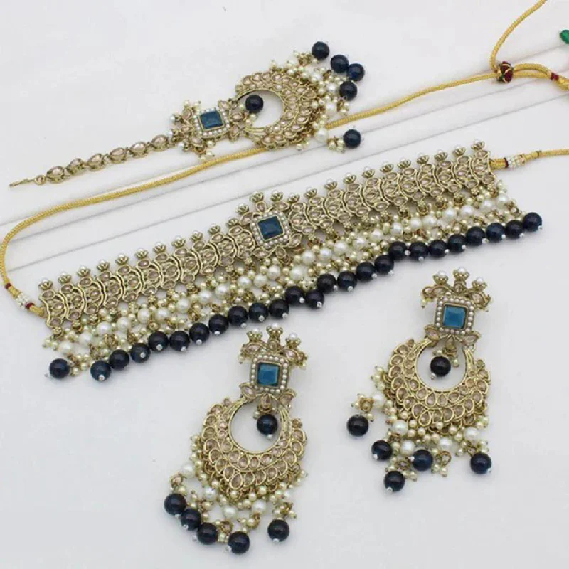 Classic Gold Necklaces-SNERA Gold Plated Crystal Stone Necklace Set