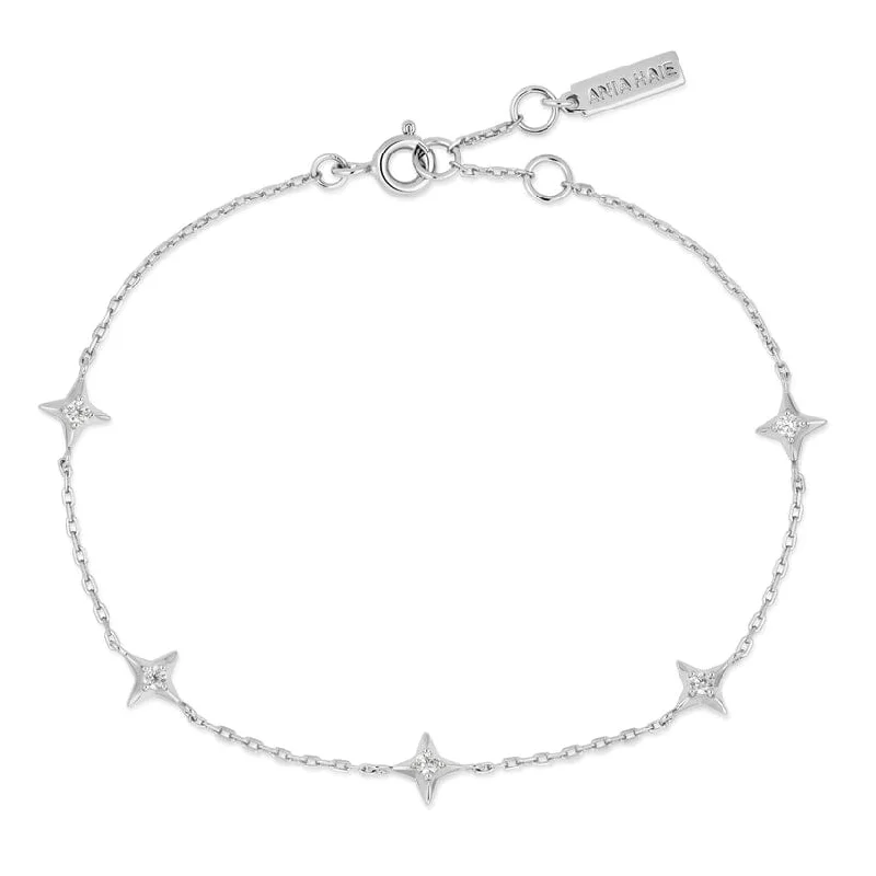 Fashionable Beaded Bracelets-Silver Stars Station Bracelet