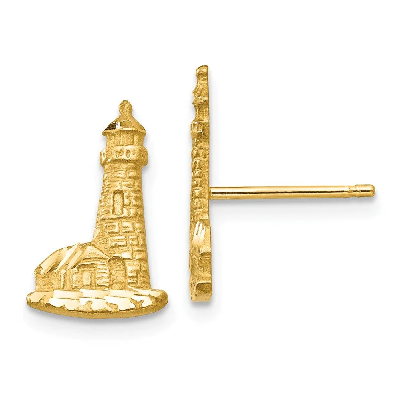 Eye-Catching Earrings-13mm Diamond Cut Lighthouse Post Earrings in 14k Yellow Gold