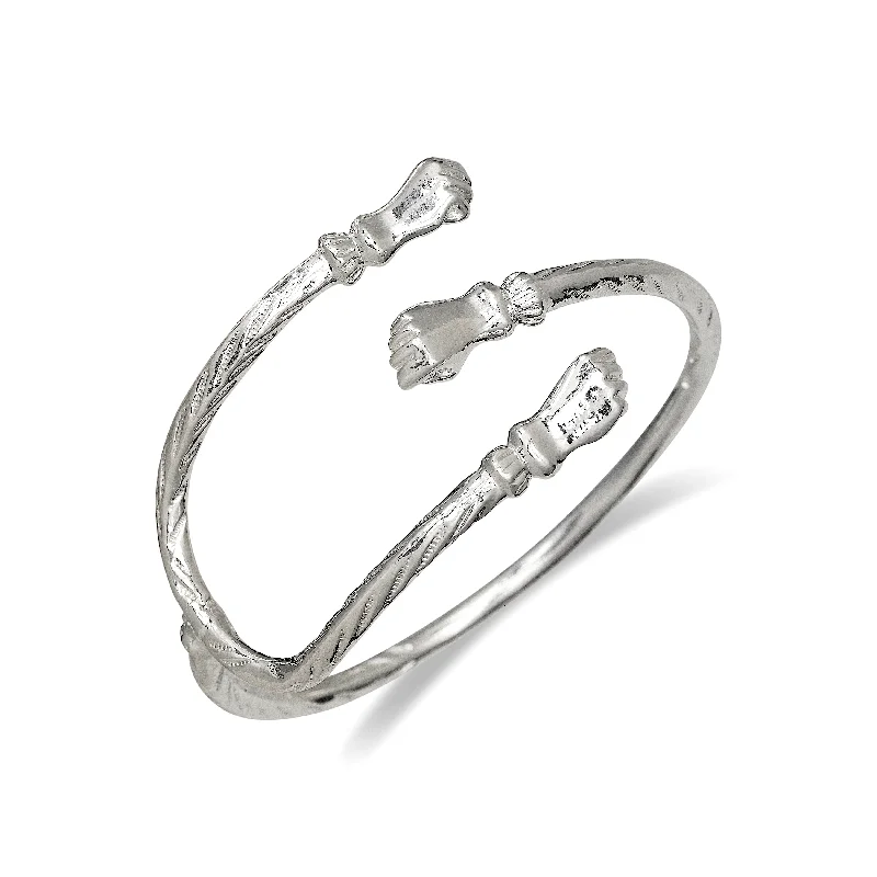 Modern Wedding Bangles-Tri Tip 925 Solid Sterling Silver West Indian Bangle with Fists Ends, three tips, Better Jewelry, 1 piece