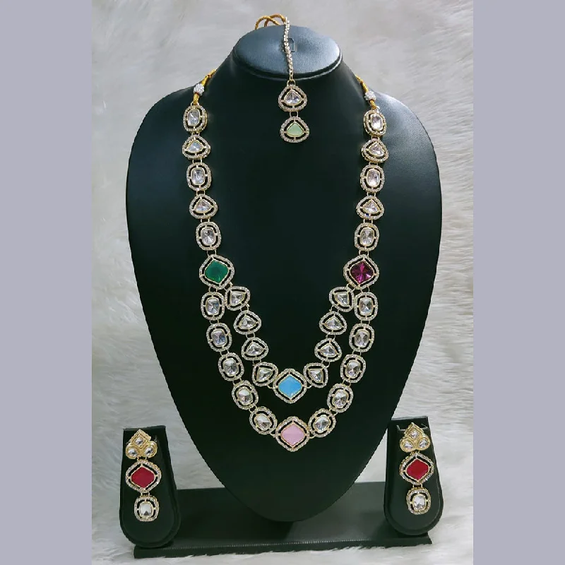 Elegant Crystal Pendant Necklaces-Pooja Bangles Gold Plated Crystal Stone Long Necklace Set