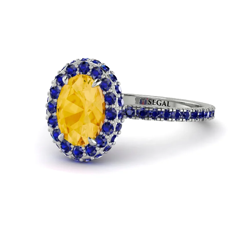 Customizable Wedding Bands-Oval Citrine Halo Hidden Sapphires Ring - Amy No. 615