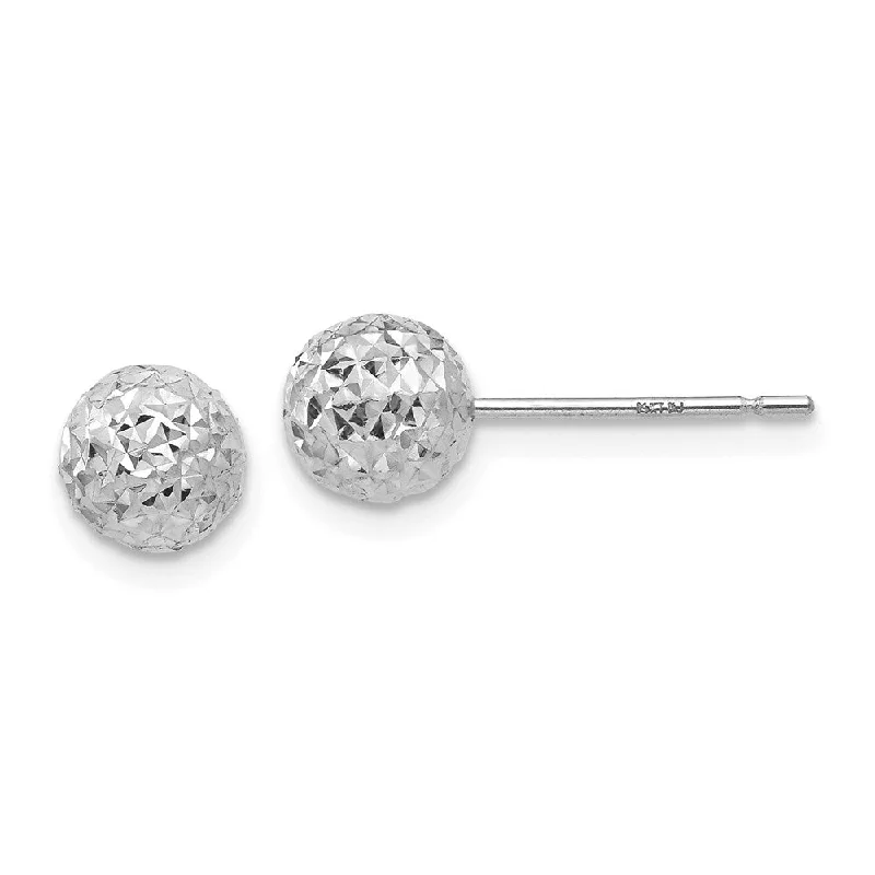 Vintage Style Stud Earrings-6mm Diamond Cut Ball Post Earrings in 14k White Gold