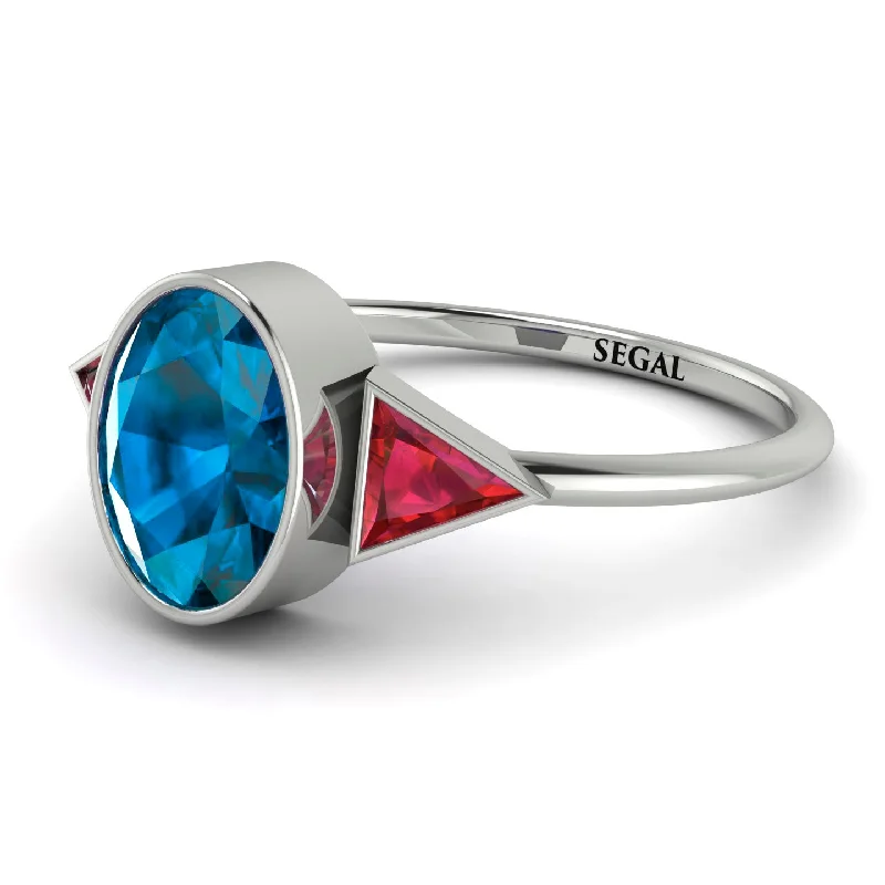 Luxury Wedding Rings for Women-Geometrical Bezel Blue Topaz Ring - Trinity No. 512