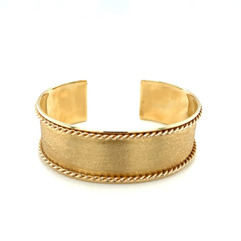 Unique Gold Bangle Bracelets-14ky SAT/POL Wide cuff bangle