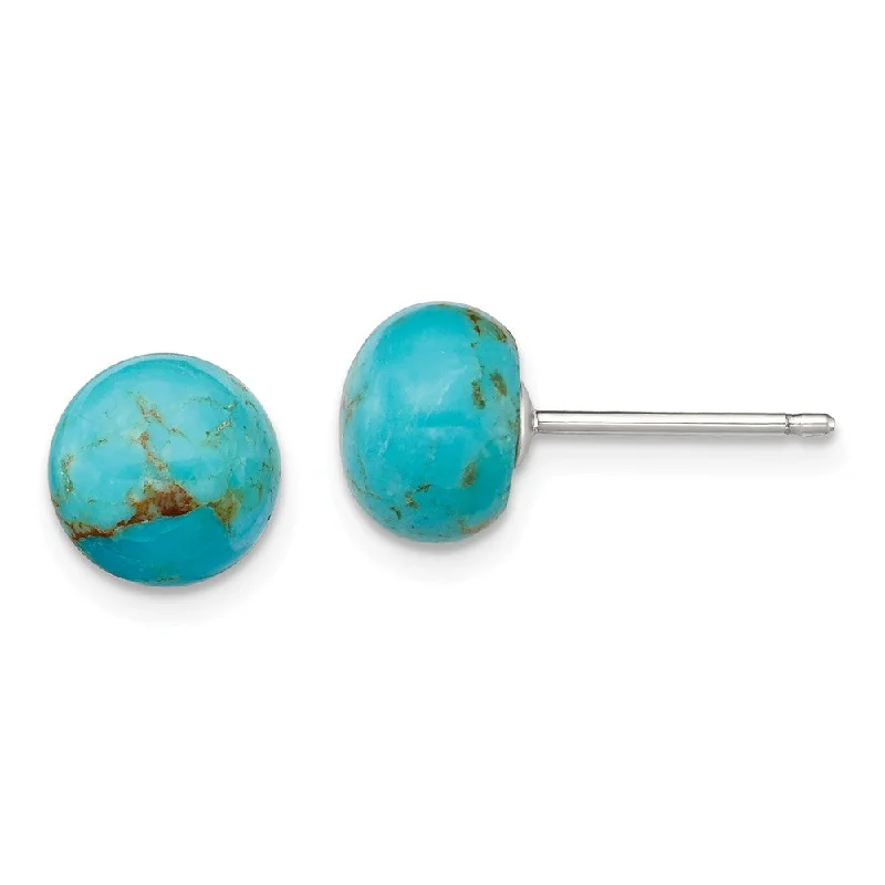 Bold Statement Earrings-8-8.5mm Button Turquoise Sterling Silver Stud Earrings