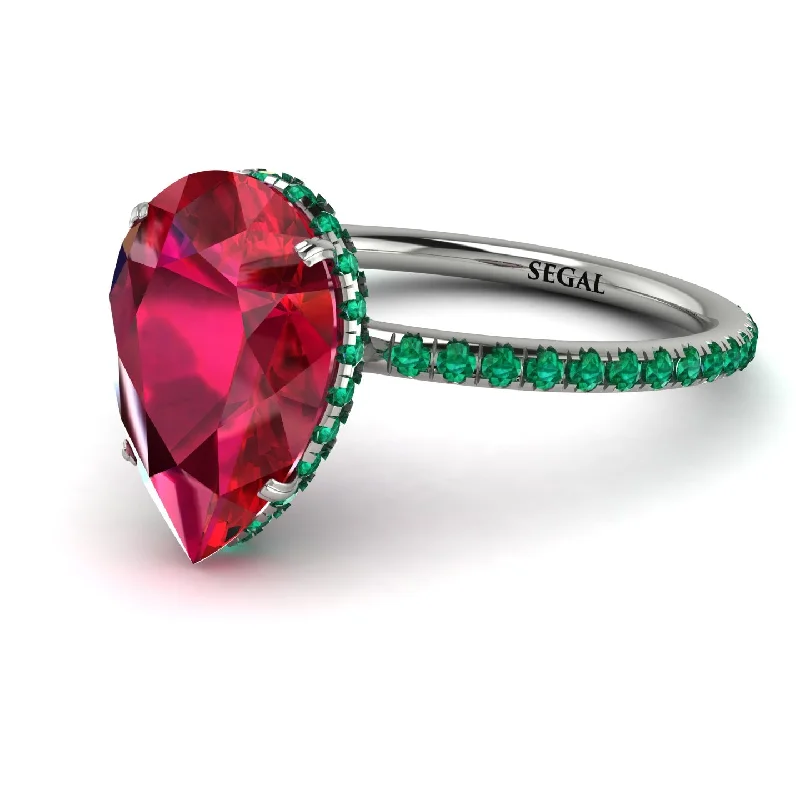 Luxury Wedding Rings for Women-Hidden Halo Elegant Pear Ruby Engagement Ring - Ariel No. 27