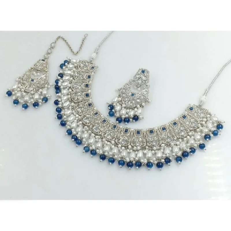 Fashionable Layered Necklaces-Akruti Collection Silver Plated Crystal Stone And Beads Necklace Set