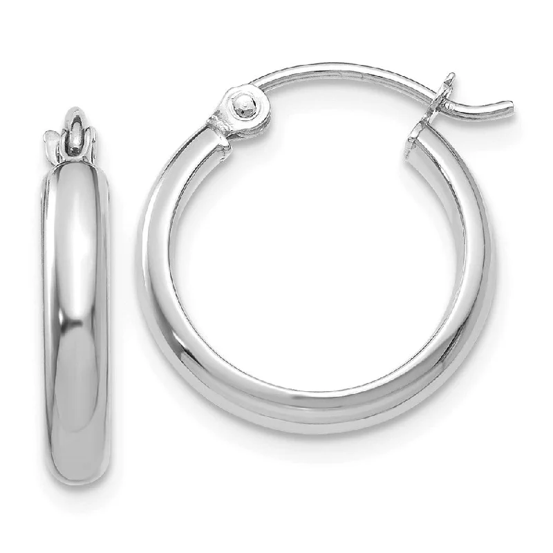 Chic Hoop Earrings-2.75mm x 15mm Polished 14k White Gold Domed Round Tube Hoop Earrings