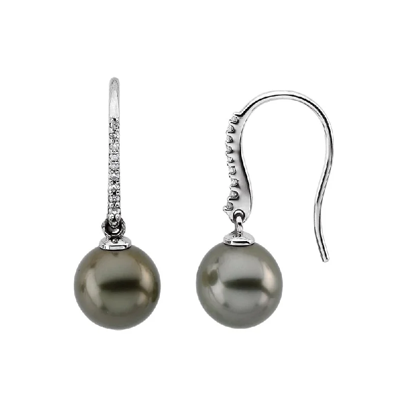 Large Statement Earrings-Gray Tahitian Cultured Pearl & Diamond 14k White Gold Dangle Earrings