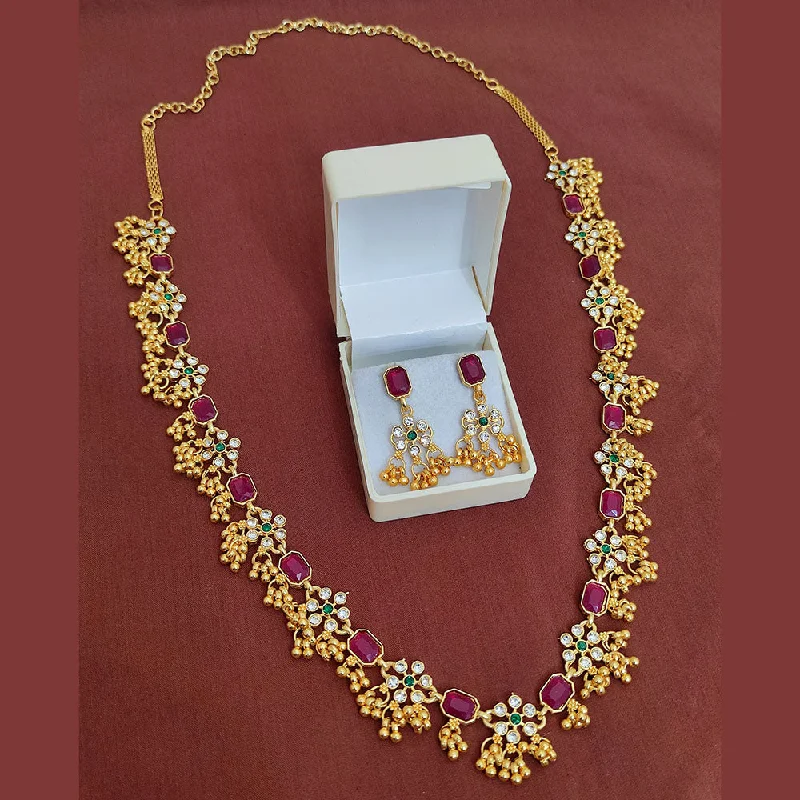 Stunning Gemstone Necklaces-Lalita Creation Gold Plated Austrian Stone Long Necklace Set