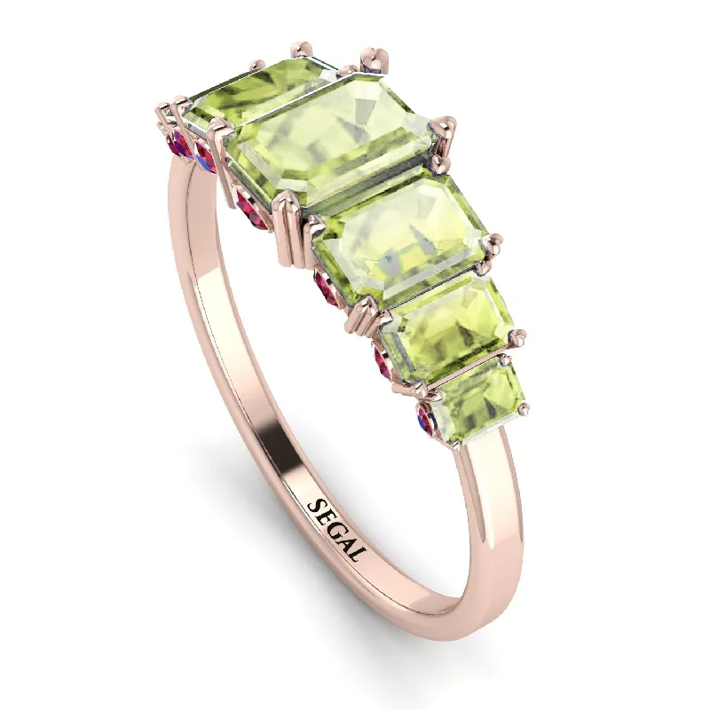 Sparkling Diamond Rings-Emerald Cut Peridot Ring With Hidden Rybies - Brynlee No. 711