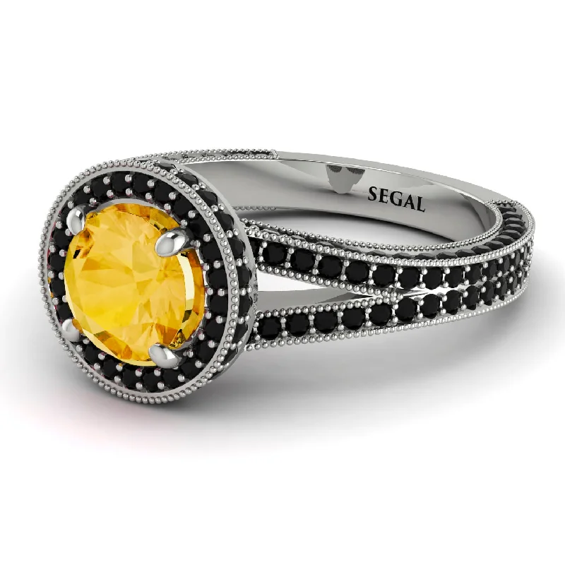 Custom Wedding Ring Sets-Milgrain Round Citrine Engagement Ring - Payton No. 609