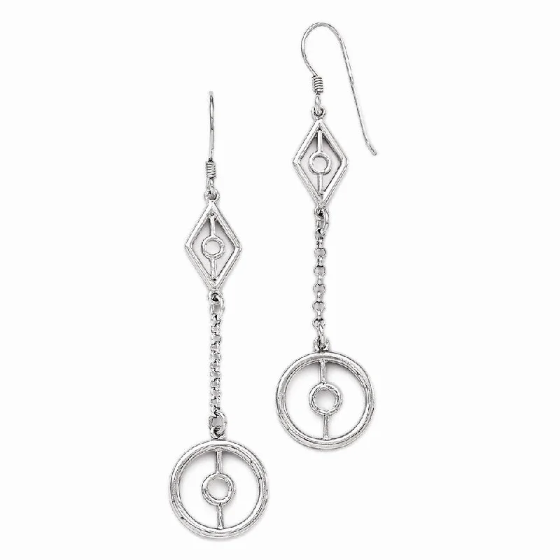 Small Hoop Earrings-Long Geometric Chain Dangle Earrings in Sterling Silver